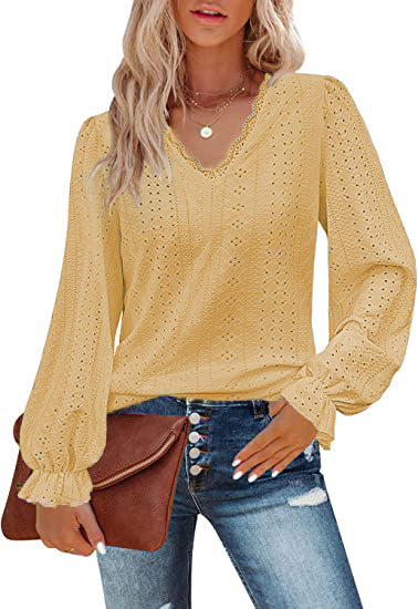 Damen Bluse mit Spitzenmuster und Ballonärmeln EB