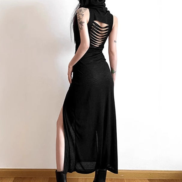 Damen Elegantes Maxikleid mit hohem Schlitz und Kapuze EB