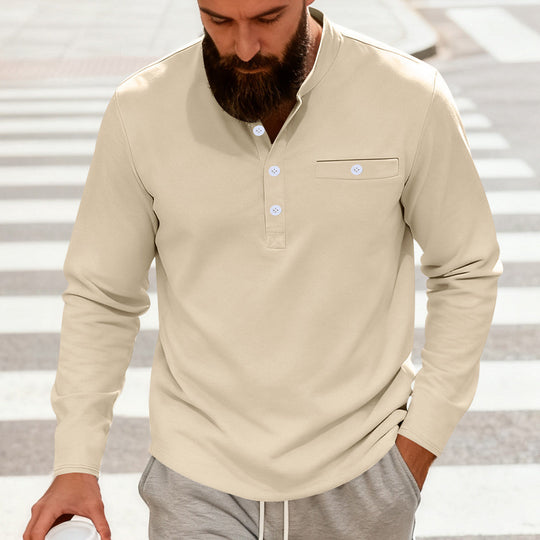 Herren nan lässiges Langarm-Henleyshirt aus Baumwollmischung mit Brusttasche EB