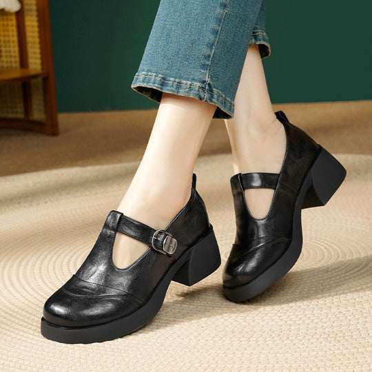 Damen elegante Mary Jane Pumps mit modernem Riemen und komfortablem Blockabsatz EB