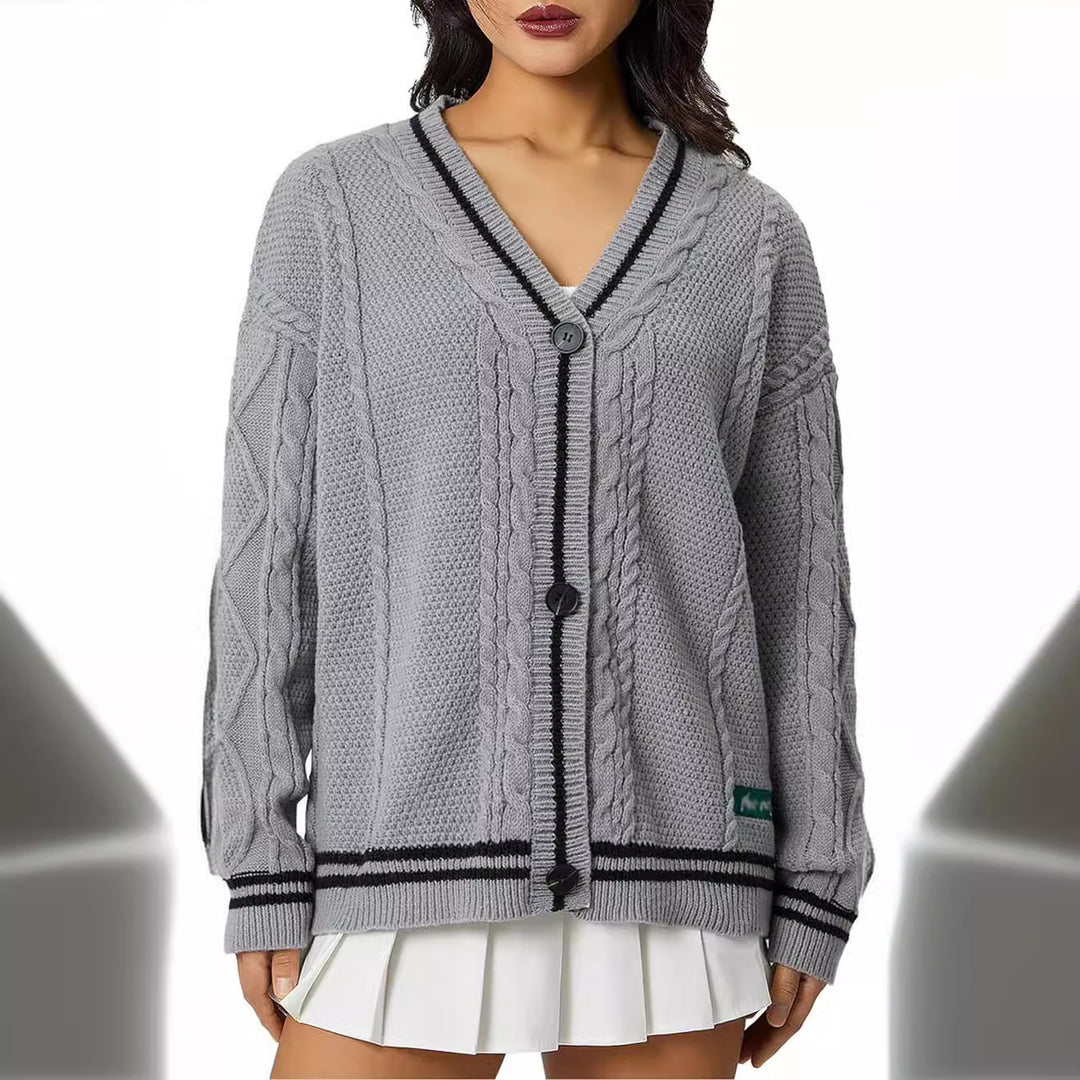 Damen Grobstrick-Cardigan mit dekorativen Sternen und kontrastierendem Bund EB