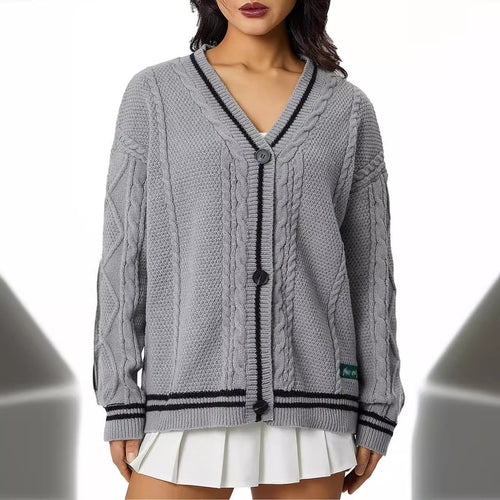 Damen Grobstrick-Cardigan mit dekorativen Sternen und kontrastierendem Bund EB