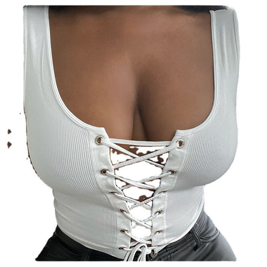 Damen modisches Laceshirt mit tiefem V-Ausschnitt EB