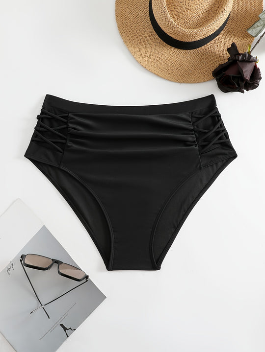 Damen High-Waist Bikinihose mit stilvollen Rüschendetails EB