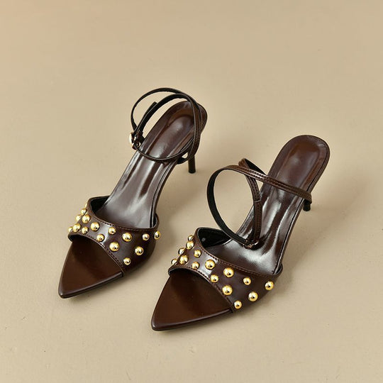 Damen elegante Slingback-Pumps mit goldenen Nieten EB