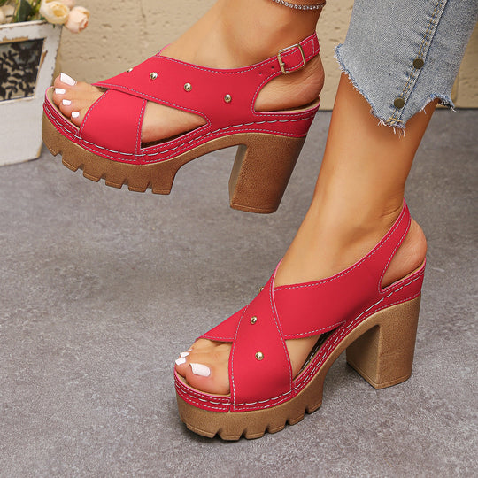 Damen Plateau-Sandalen mit modischem Riemendesign und Schmuckdetails EB