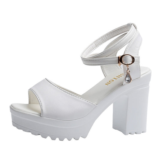 Damen Elegante Sandaletten mit geschwungenem Riemen und hoher Plattform EB
