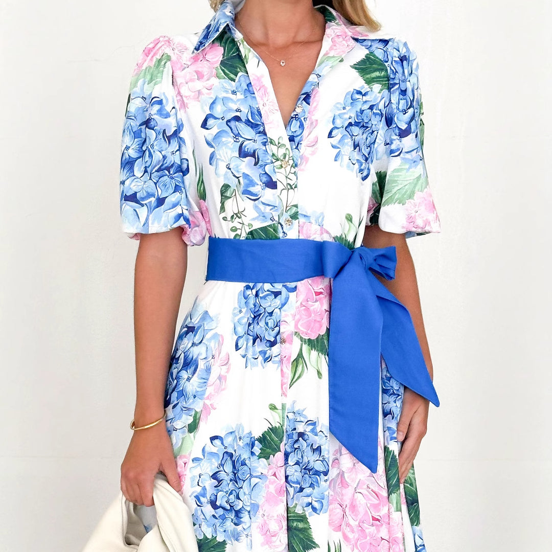 Damen Maxi-Kleid mit Bundfalten und Taillengürtel EB