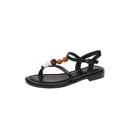Damen Zehentrenner-Sandalen mit dekorativen Muschel- und Perlenakzenten EB