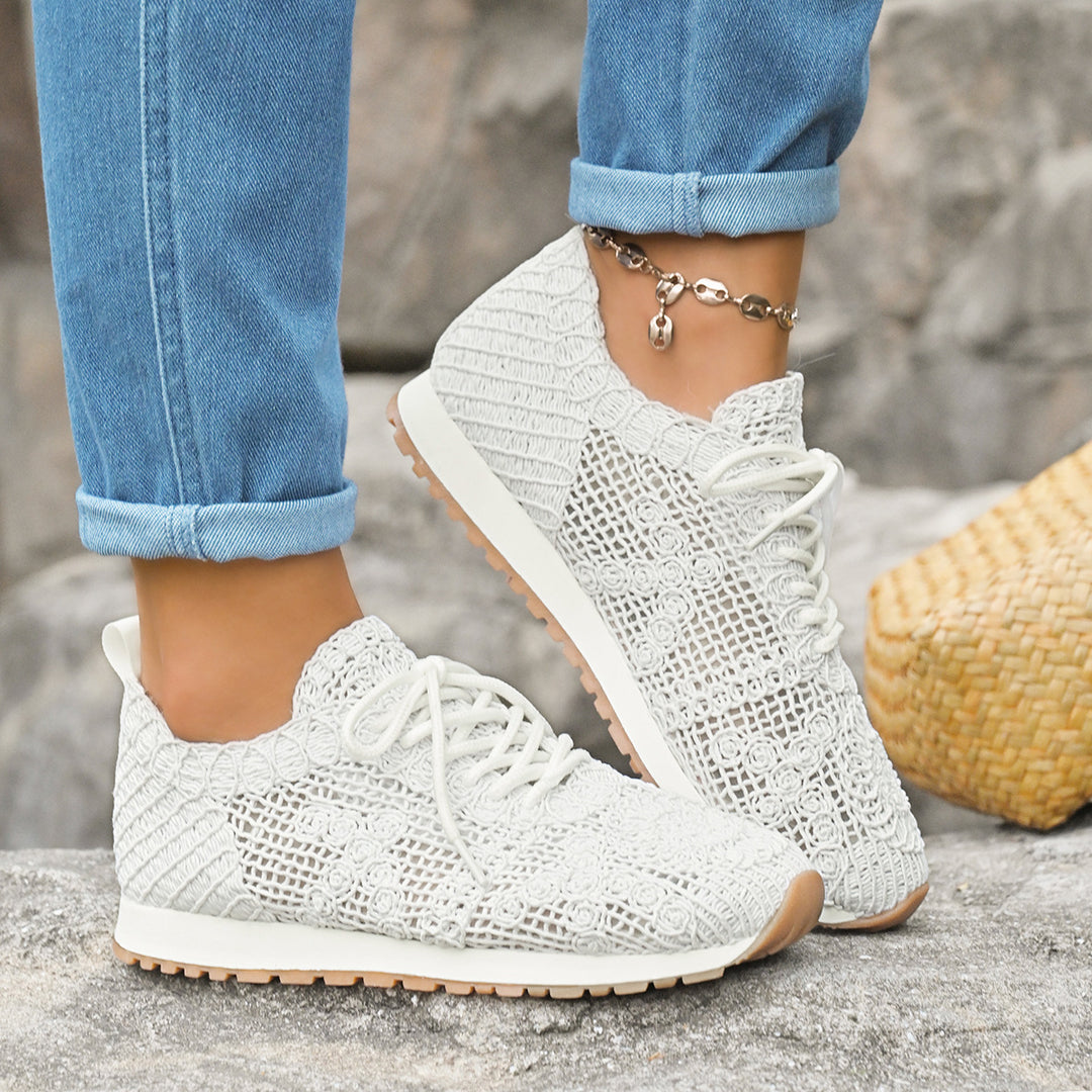 Damen Atmungsaktive Freizeitsneaker mit floralem Netzdesign EB