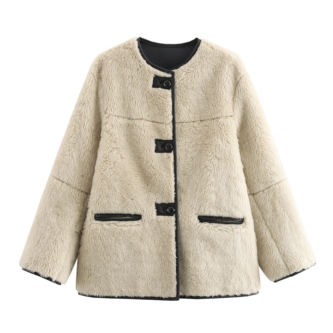 Damen Kuscheljacke mit hochwertigem Kunstfell und praktischen Taschen EB