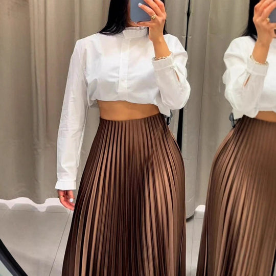 Damen Plissierter Midi-Rock mit elastischem Bund und schönem Schimmer EB