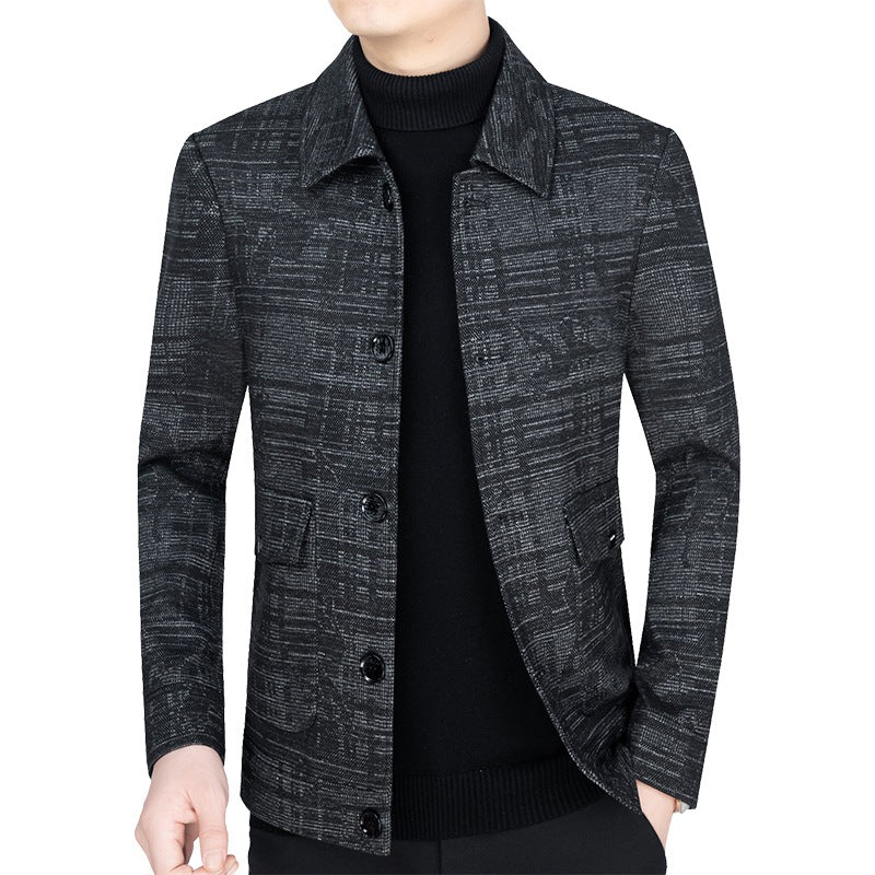 Herren Kurzjacke im strukturierten Weblook mit Hemdkragen und Knopfleiste EB