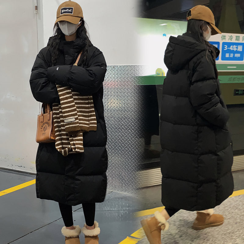 Damen Lange Steppjacke mit Kapuze und hohen Kragen EB