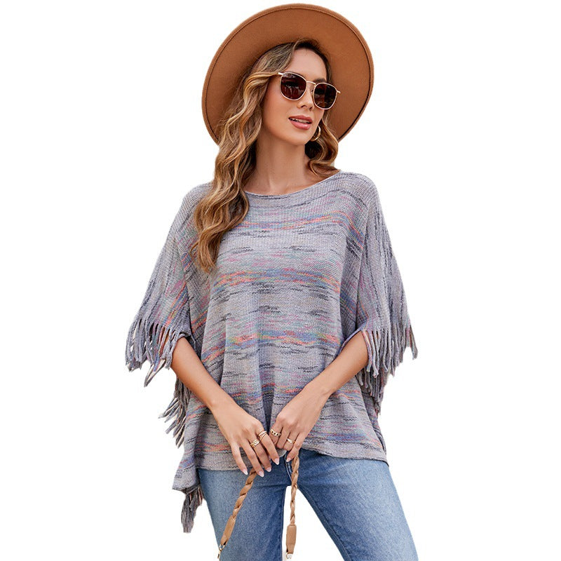Damen kuscheliger Poncho mit fransigen Details EB