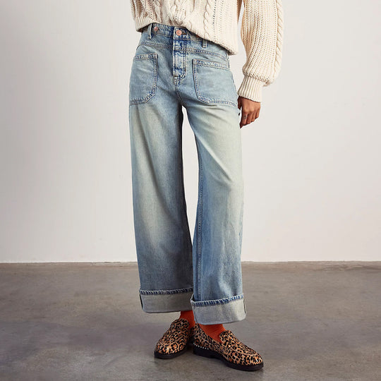 Damen Weite Jeans mit hoher Taille und gesundem Schnitt EB