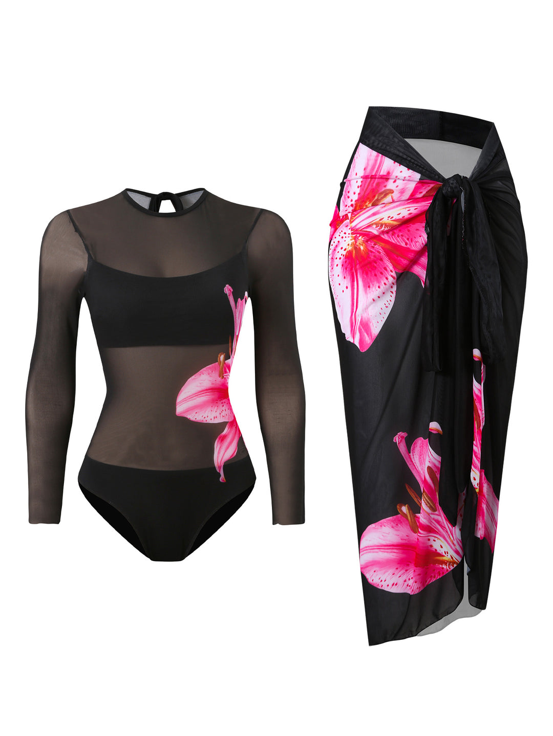 Damen Badeanzug mit elegantem transparentem Wickelrock EB