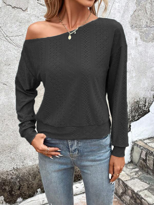 Damen lässiges Sweatshirt mit asymmetrischem Ausschnitt und Lochmuster EB