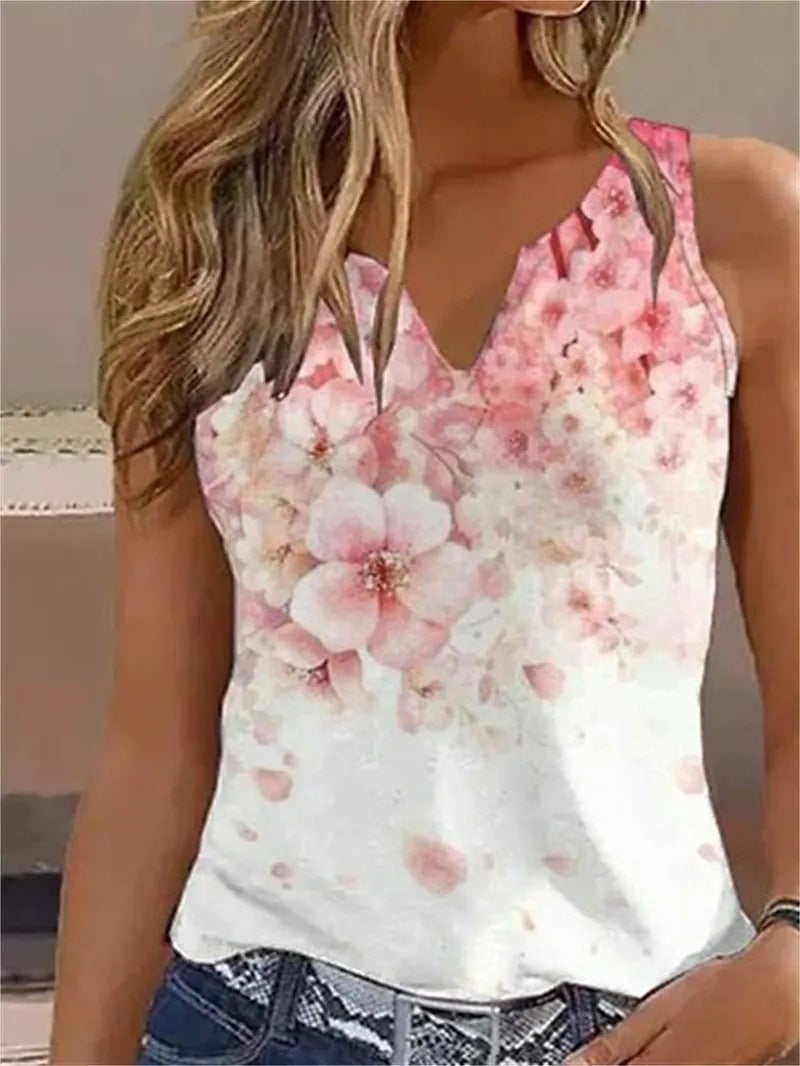 Damen ärmelloses Blusenshirt mit floralem Design EB