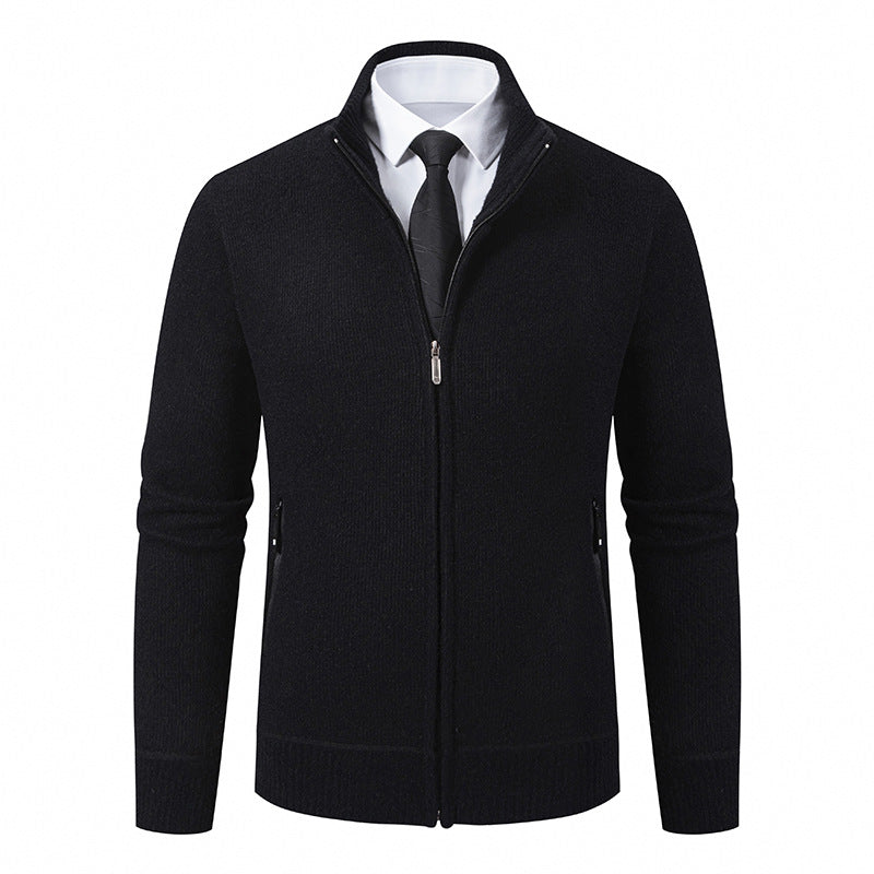 Herren Strickjacke mit hohem Kragen und modernen Reißverschlusstaschen EB
