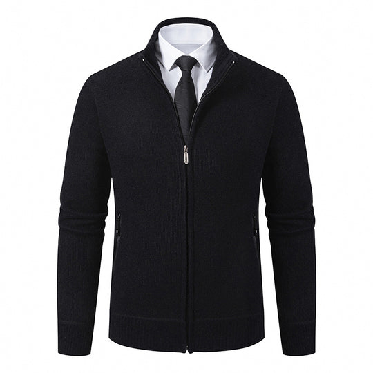 Herren Strickjacke mit hohem Kragen und modernen Reißverschlusstaschen EB