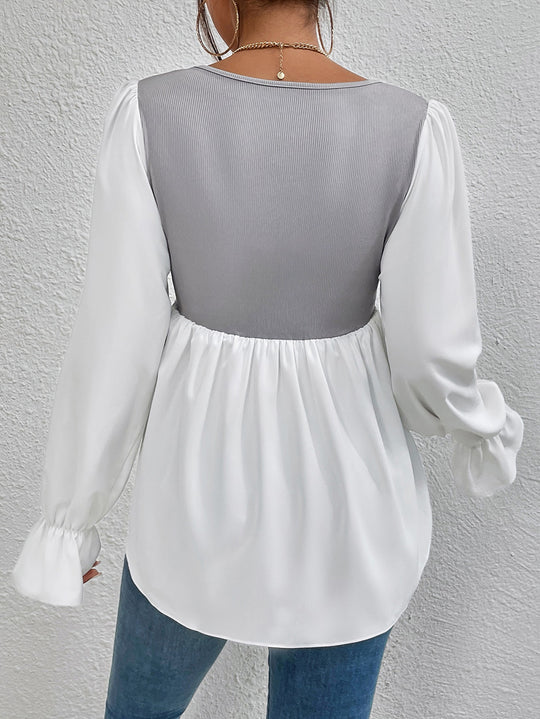 Damen elegantes Oberteil mit asymmetrischem V-Ausschnitt und Puffärmeln EB