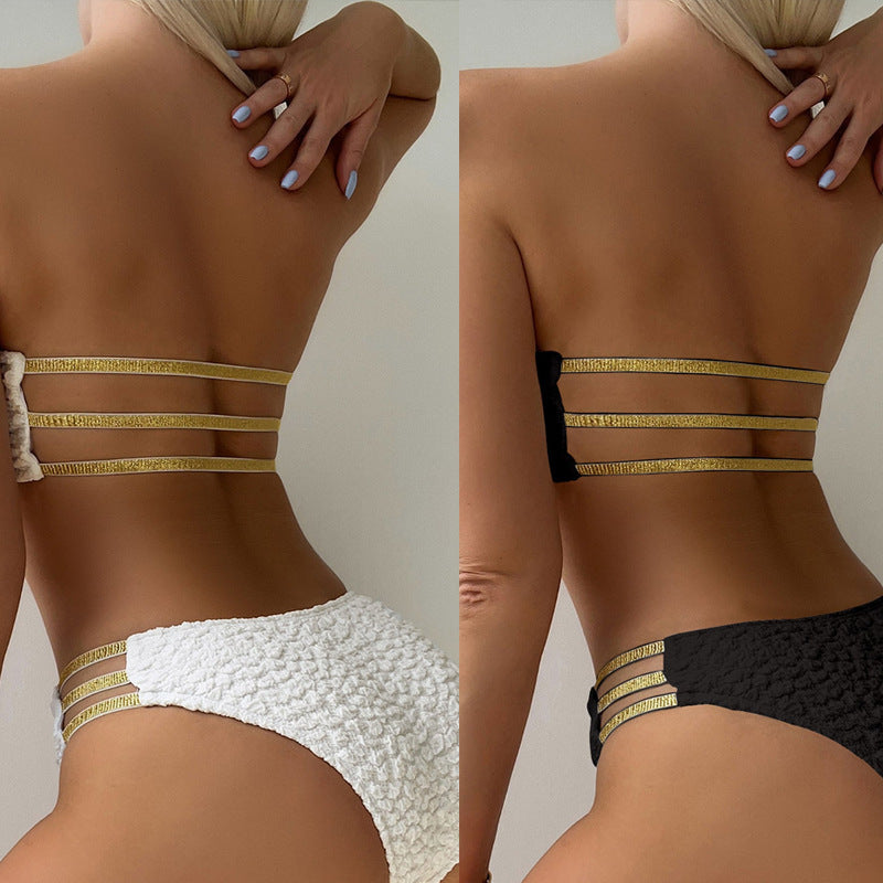 Damen Bandeau-Bikini mit strukturiertem Oberteil und dekorativen Details EB