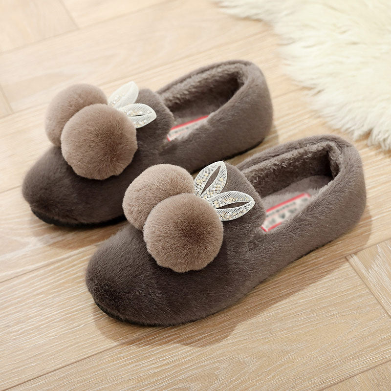 Damen Kuschelige Hausschuhe mit dekorativem Pom-Pom und Blattdesign EB