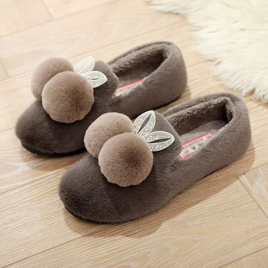 Damen Kuschelige Hausschuhe mit dekorativem Pom-Pom und Blattdesign EB