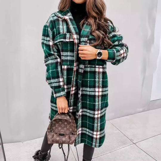 Damen Karierter Oversized-Hemd-Mantel mit praktischen Taschen EB
