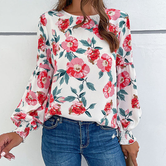 Damen Bluse mit floralen Mustern und voluminösen Ärmeln EB