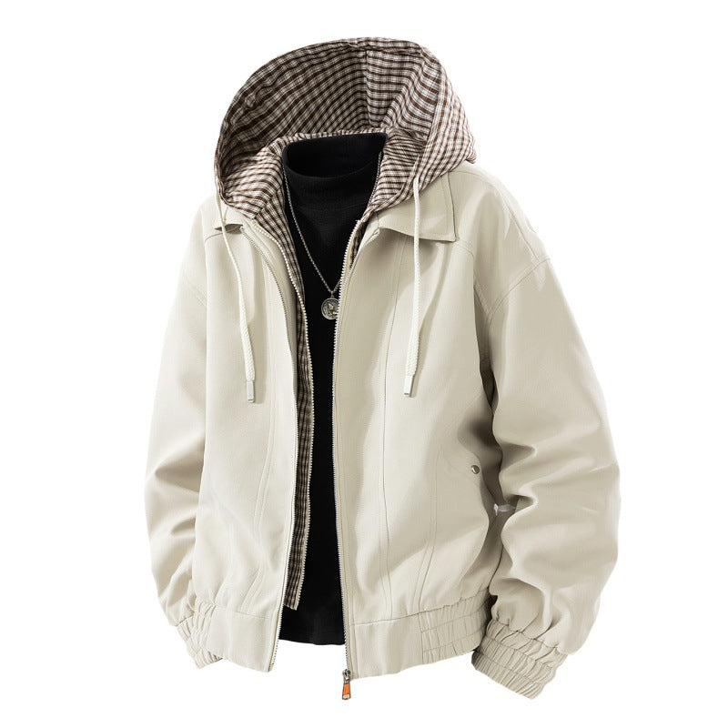 Herren winddichte Kapuzenjacke im Layer-Look mit gestreiftem Innenfutter und elastischem Saum EB