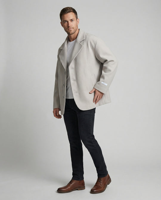 Herren kurzer Wollmix-Sakko mit kastiger Silhouette, tiefem Revers und verdeckten Eingrifftaschen EB