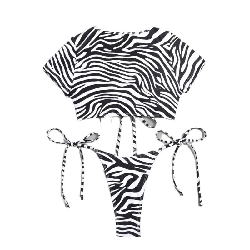Damen Bikini-Set mit stylischen Schnürdetails und aufregendem Zebra-Muster EB