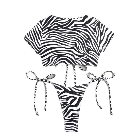 Damen Bikini-Set mit stylischen Schnürdetails und aufregendem Zebra-Muster EB