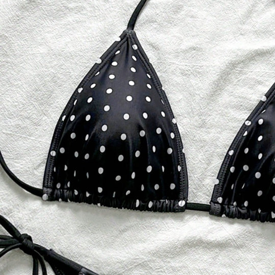 Damen Triangel-Bikini mit verspieltem Punktenmuster und verstellbarem Bund EB