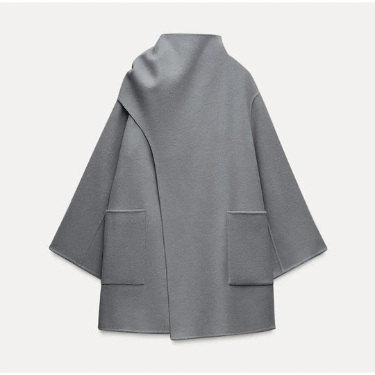 Damen Modische Wolljacke mit asymmetrischem Schnitt und praktischen Taschen EB