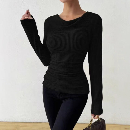 Damen nan eng anliegendes Rippenstrick-Longsleeve mit geraffter Taille EB