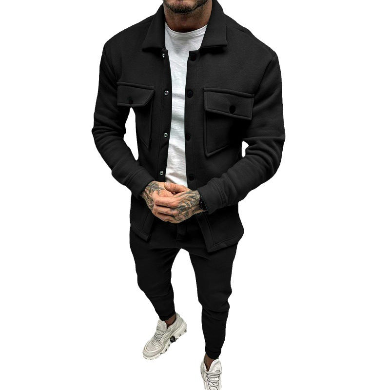 Herren nan Overshirt- und Jogginghose-Set mit aufgesetzten Klappentaschen, ergonomischem Schnitt und elastischem Bund EB