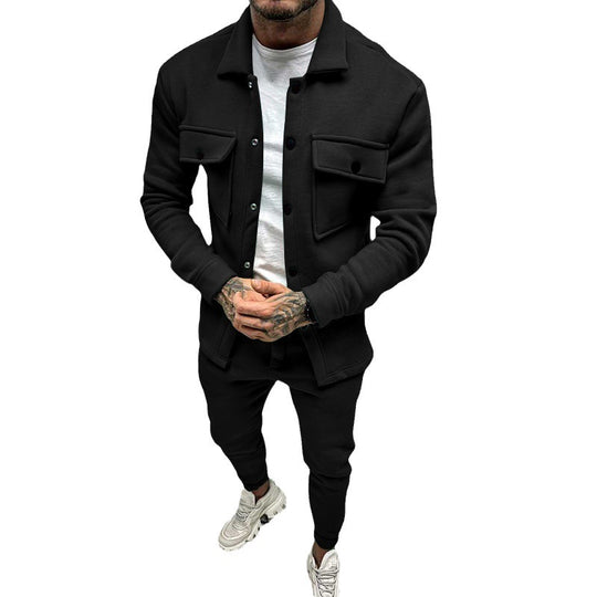 Herren nan Overshirt- und Jogginghose-Set mit aufgesetzten Klappentaschen, ergonomischem Schnitt und elastischem Bund EB