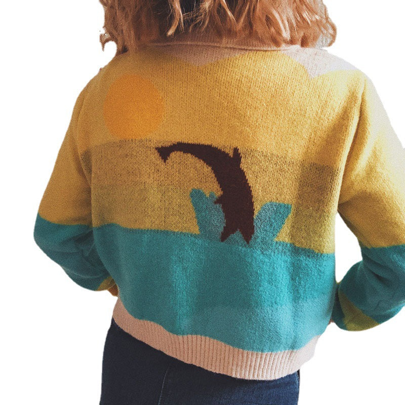 Damen Strickjacke mit verspieltem Motiv und modernem Farbverlauf EB