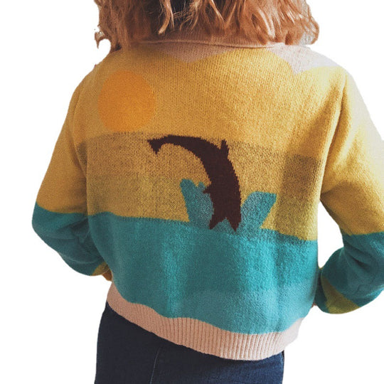 Damen Strickjacke mit verspieltem Motiv und modernem Farbverlauf EB