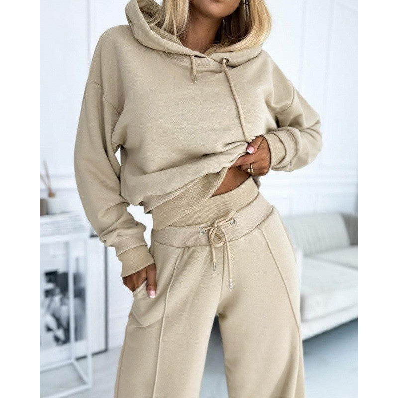 Damen nan Cropped Kapuzenpullover und weite taillenhohe Jogginghose Set EB