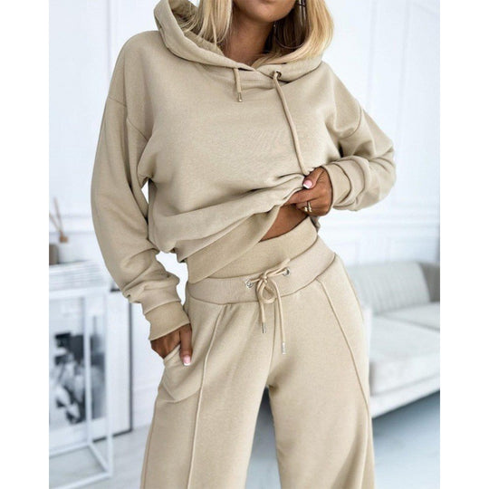 Damen nan Cropped Kapuzenpullover und weite taillenhohe Jogginghose Set EB