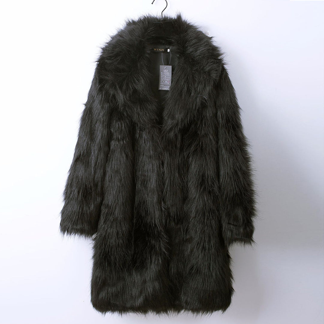 Damen Luxuriöser Kunstpelz-Mantel mit breitem Revers EB