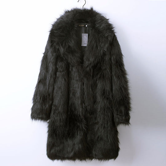 Damen Luxuriöser Kunstpelz-Mantel mit breitem Revers EB