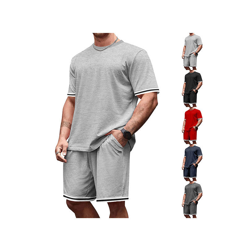 Herren nan sportliches Lounge-Set aus hochwertiger Baumwollmischung mit körpernahem Kurzarmshirt und Kordel-Shorts mit kontrastierenden Bündchen EB