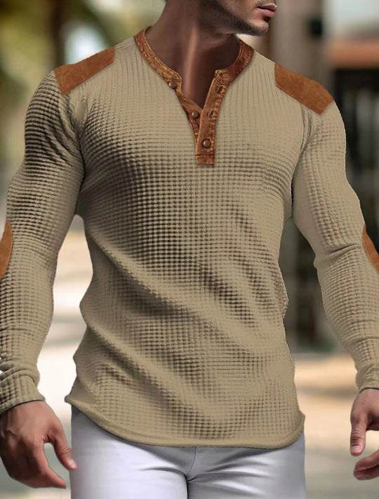 Herren Langarm-Henley-Shirt mit strukturiertem Gewebe und Kontrastdetails EB