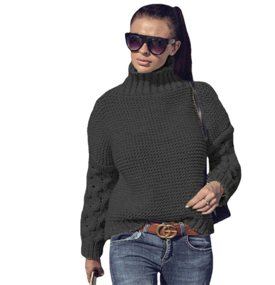 Damen Modischer Rollkragenpullover mit Strickmuster EB