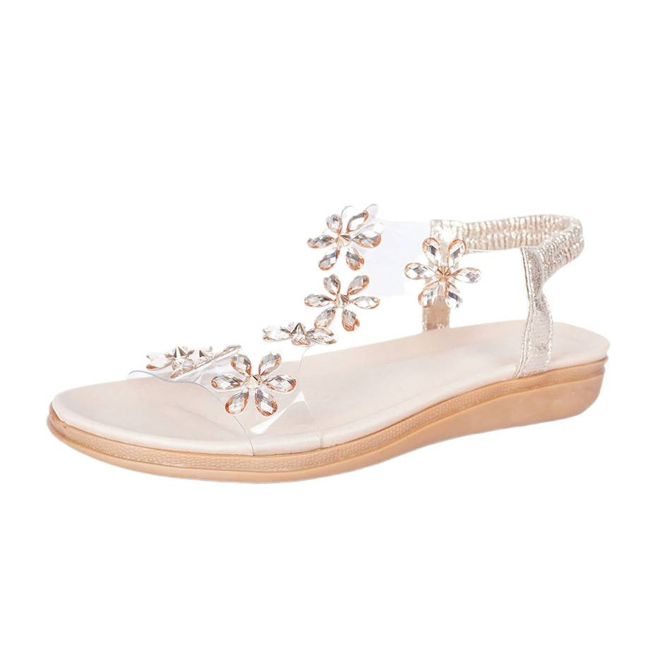 Damen Sandalen mit floralen Strassverzierungen und flexiblem Fersenriemen EB